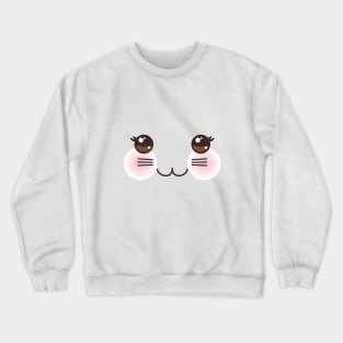 Kawaii funny cat muzzle with pink cheeks and big black eyes Crewneck Sweatshirt